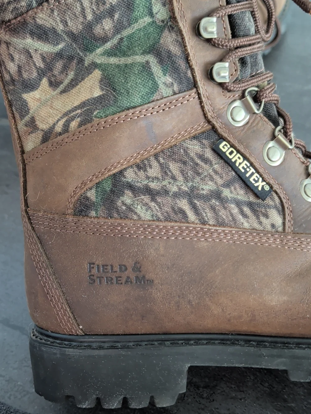 Field & Stream Camo Goretex Leather Lace Up Hunting Boots Size 10½